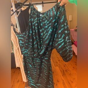 City Chic Black and Teal Sequin Dress